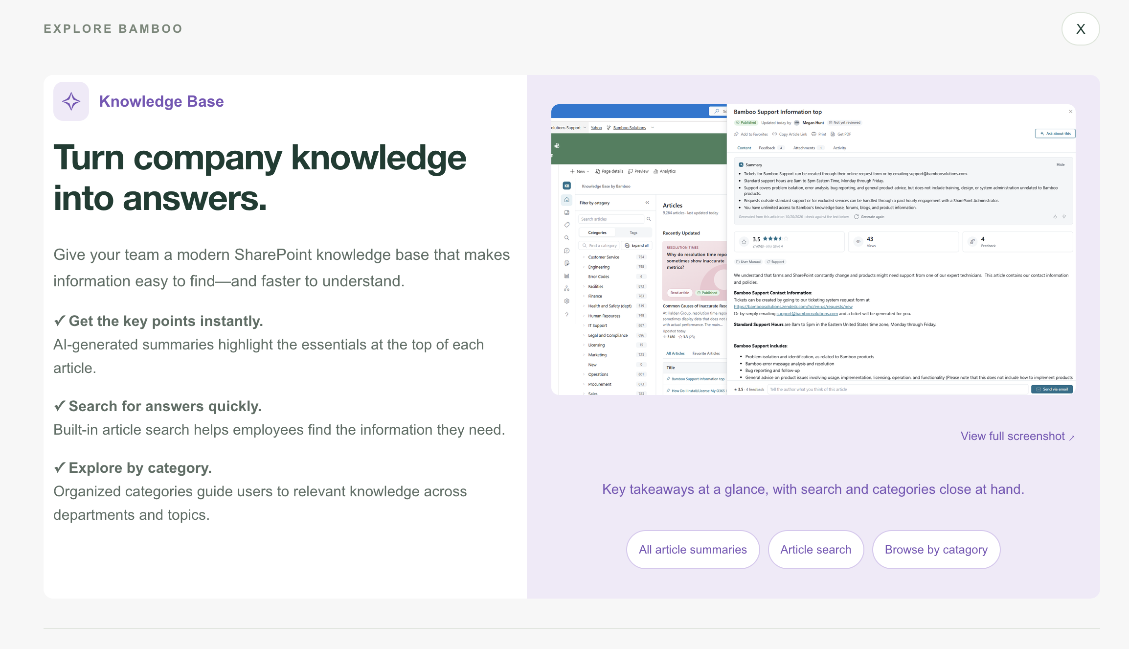 Bamboo Solutions Knowledge Base product overview